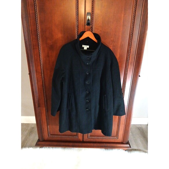 NWOT Ulla Popken Women's Size XXL Black Button-Up Wool Blend Mid-Length Pea Coat - Picture 1 of 9